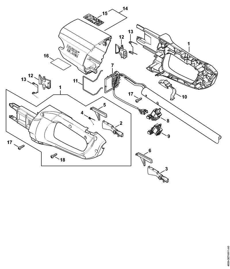 STIHL 4859-600-3510 Afdekkap HLA 65 positie 14 technische tekening