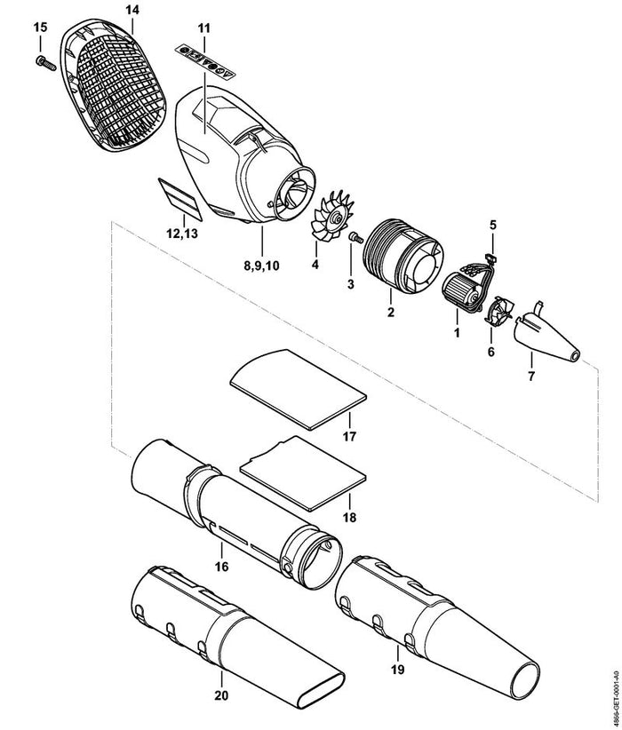STIHL 4866-701-5400 Blaaspijp positie 16 technische tekening