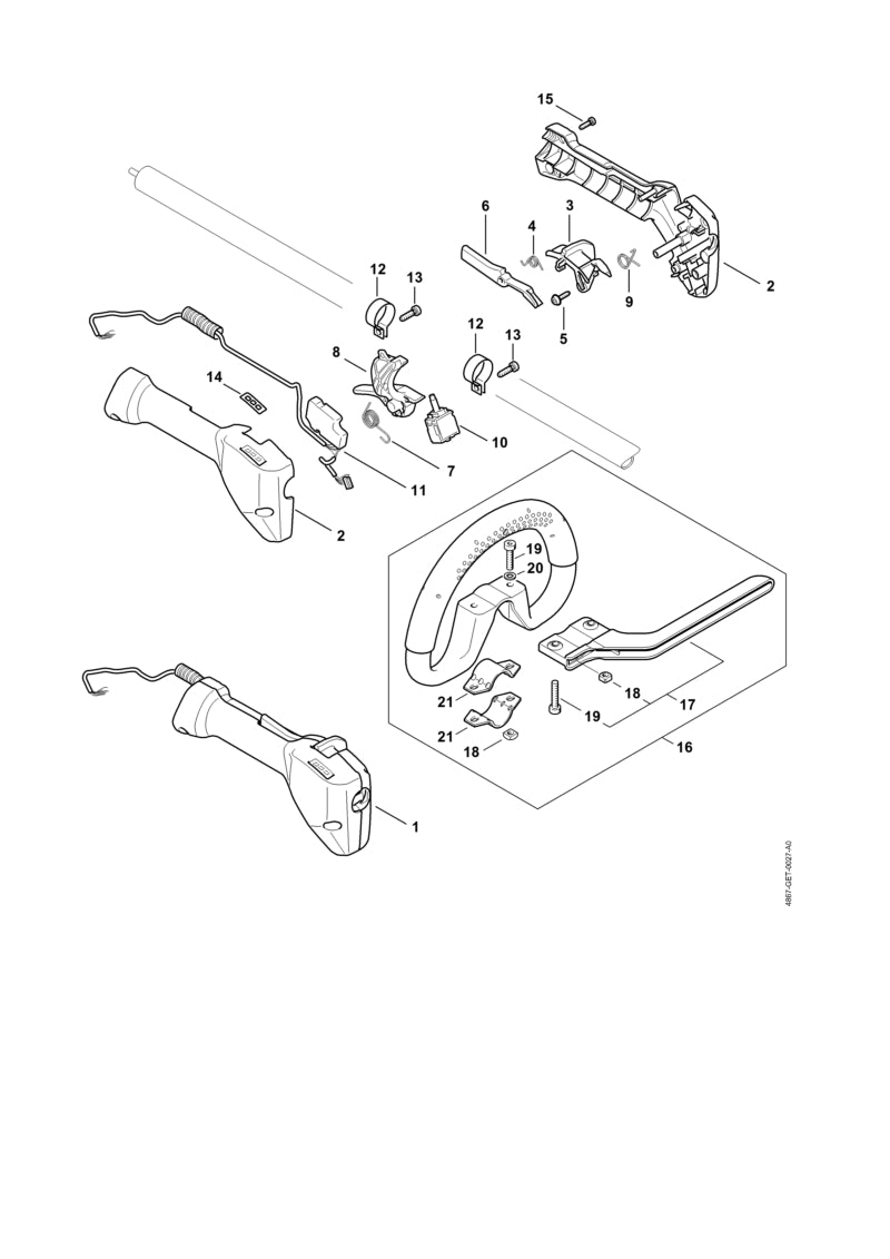 STIHL 4867-790-0520 Handgreep positie 2 technische tekening