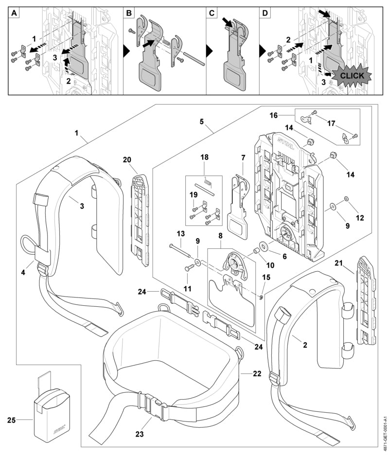 STIHL 4871-491-1000 Kabelhouder positie 4 technische tekening