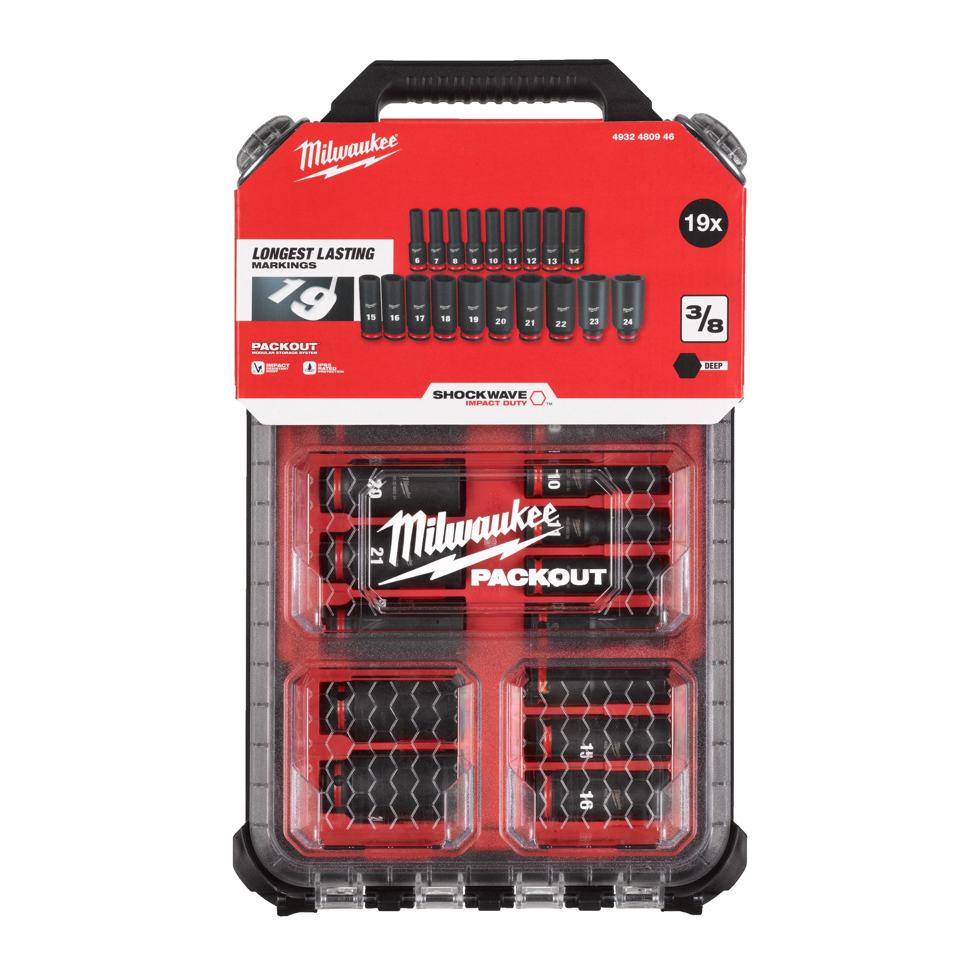 Milwaukee ⅜˝ SHOCKWAVE doppenset (19 stuks) In PACKOUT Slim Organiserkeizers_nu_12