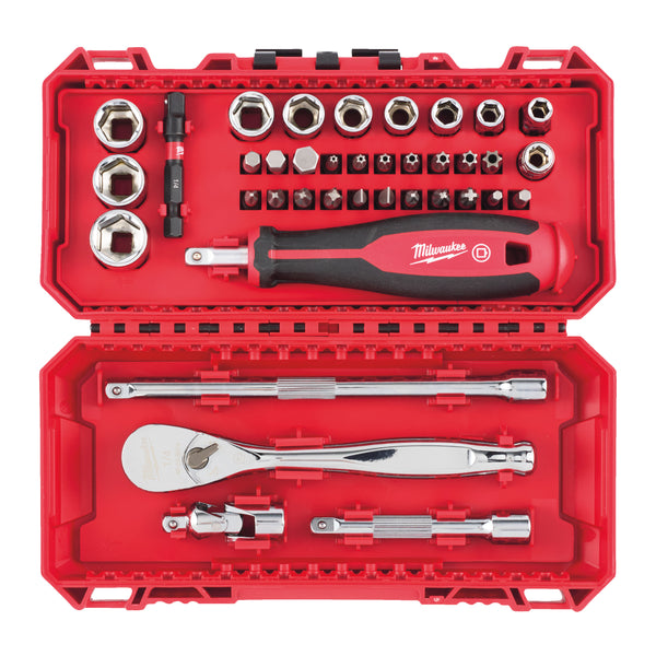 Milwaukee Doppenset en ratel 1/4" FOUR FLAT (38-delig) in PACKOUT ready box