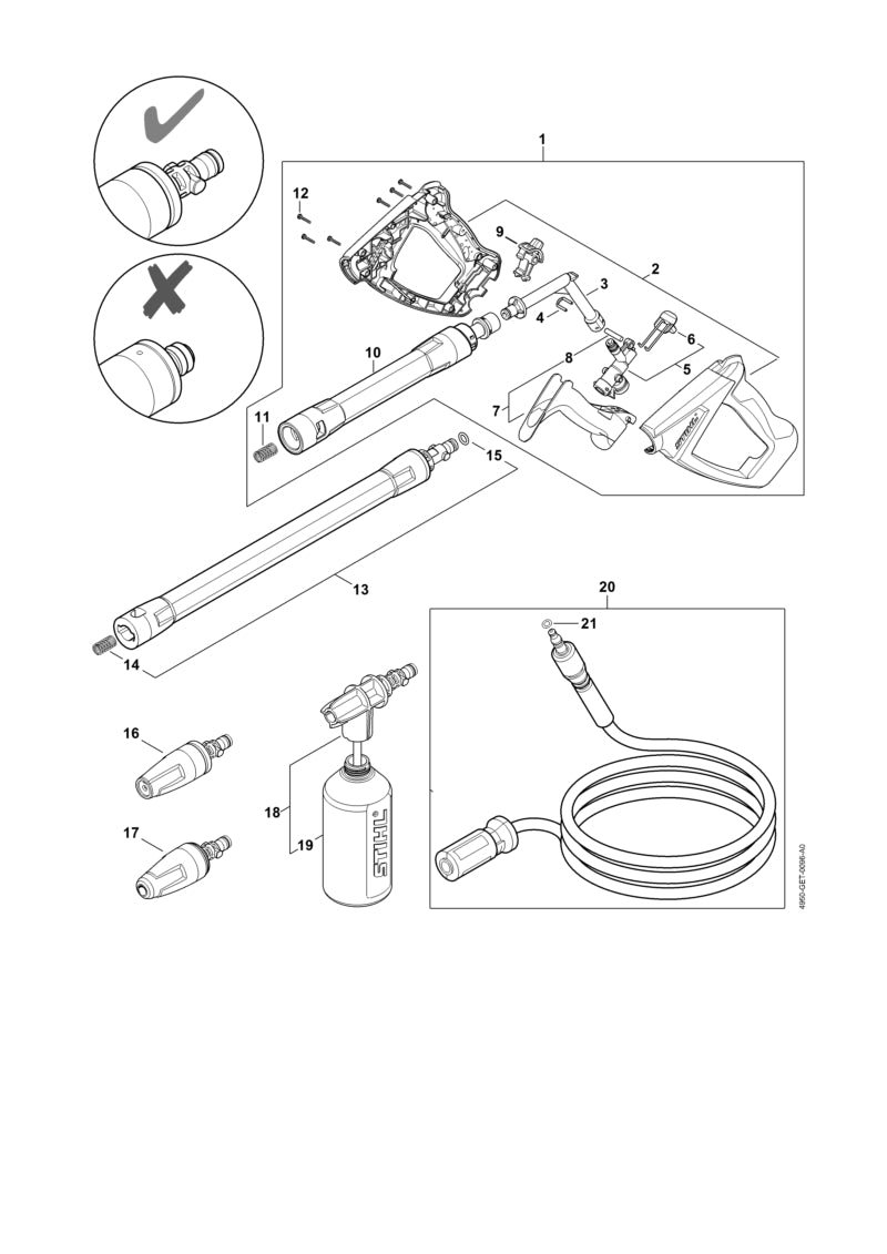 STIHL 4950-500-0815 Hogedrukslang positie 20 technische tekening