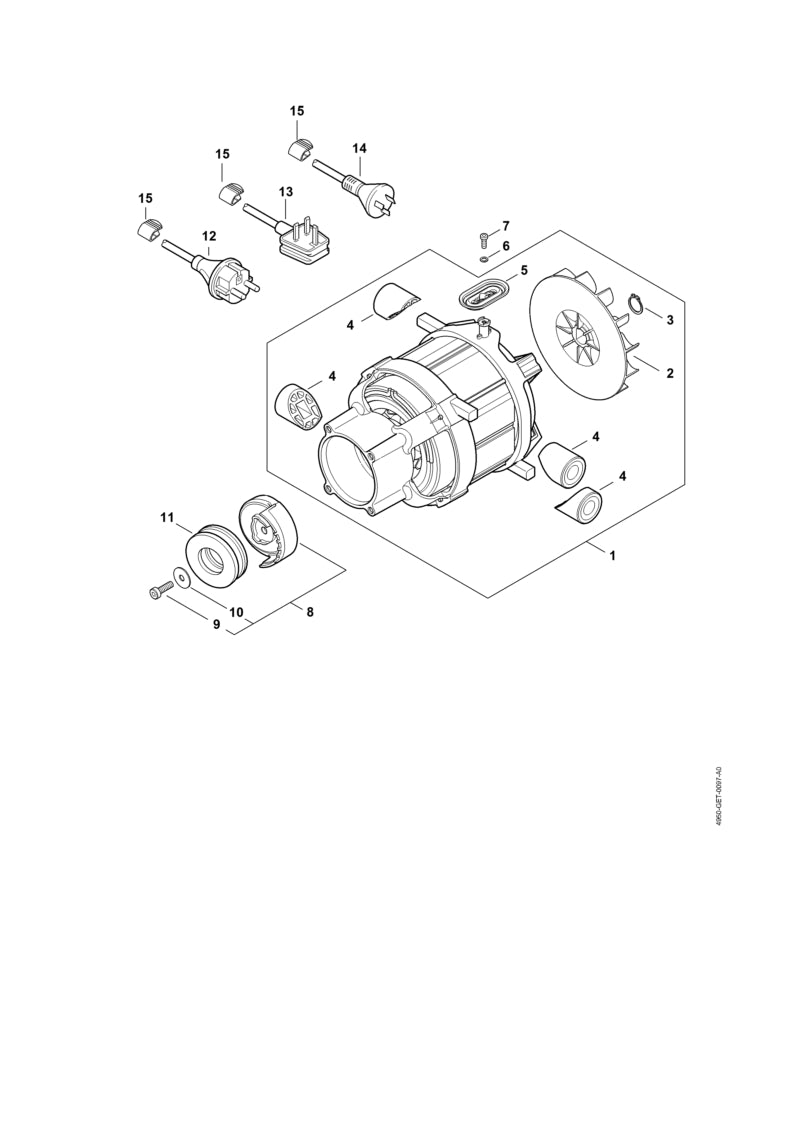 STIHL 4950-600-0202 Elektromotor 220-240V/50 Hz, 2,1/2,3 kW positie 1 technische tekening