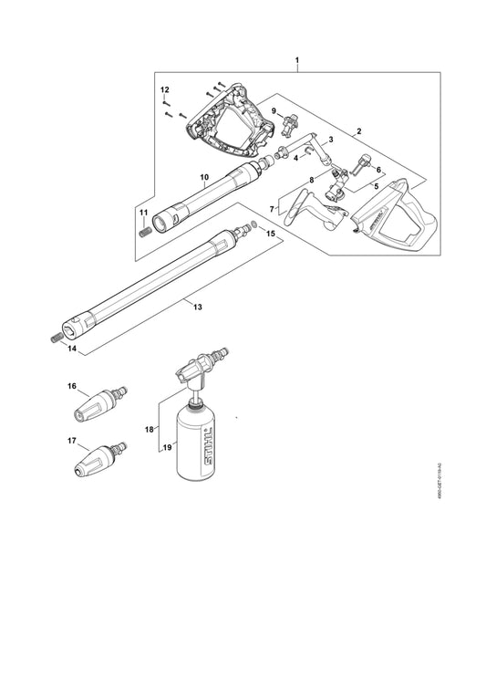 STIHL 4930-500-1307 Pistool positie 1 technische tekening