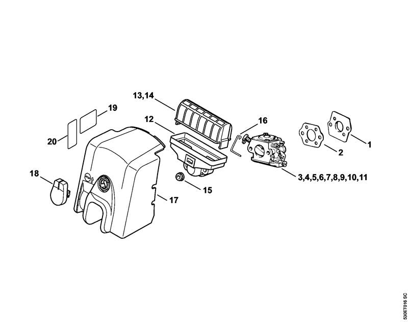 STIHL 1123-120-0632 Carburateur C1Q-100338D positie 3 technische tekening