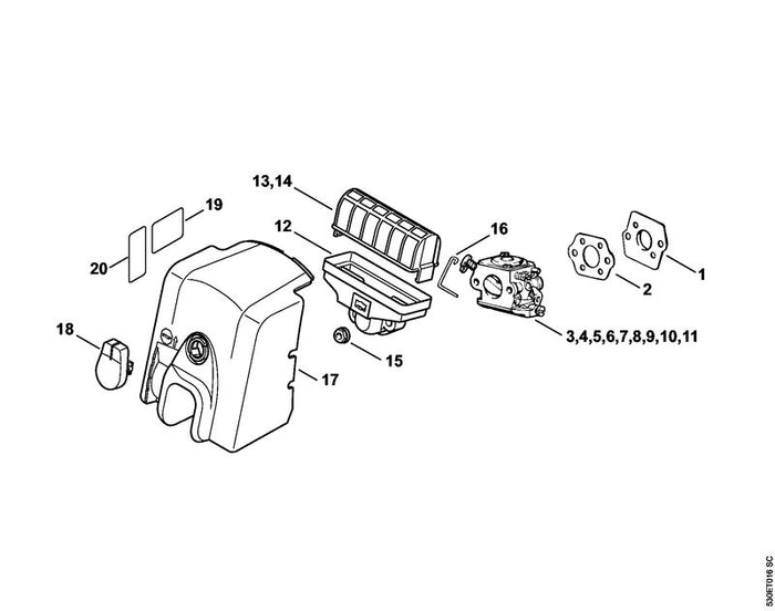STIHL 1123-120-0632 Carburateur C1Q-100338D positie 3 technische tekening