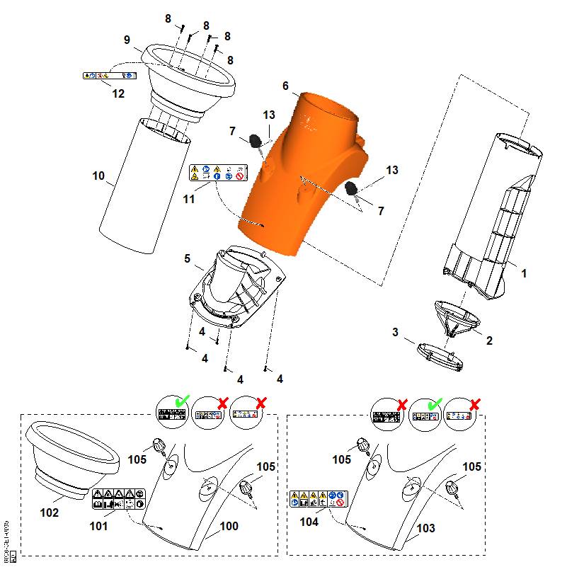 STIHL 6008-701-1610 inzetstuk positie 5 technische tekening