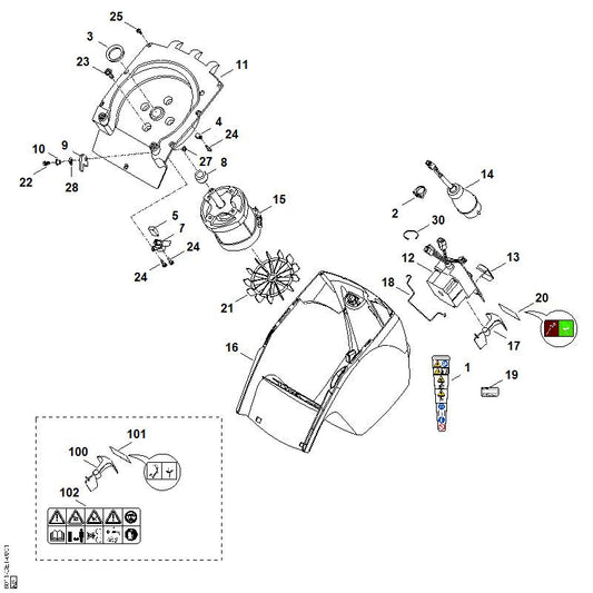 STIHL 6011-430-0501 schakelaar compl. EUR positie 12 technische tekening