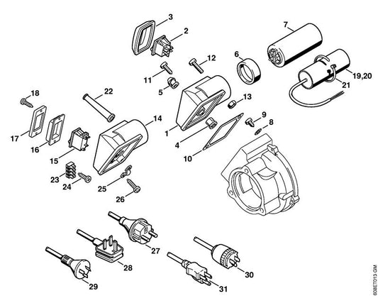 STIHL 4721-432-1000 Schakelaarhuis positie 1 technische tekening