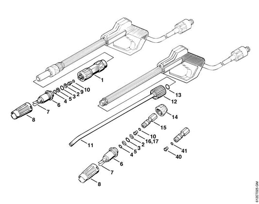 STIHL 4915-500-3805 Spuitkop positie -1 technische tekening