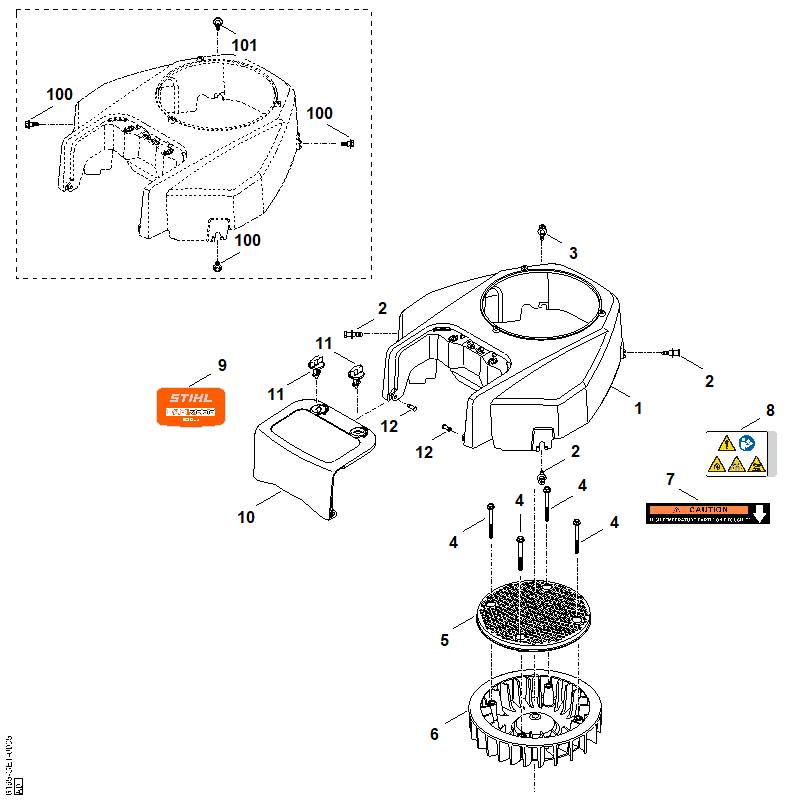 STIHL 0004-084-1201 ventilatorrooster positie 5 technische tekening