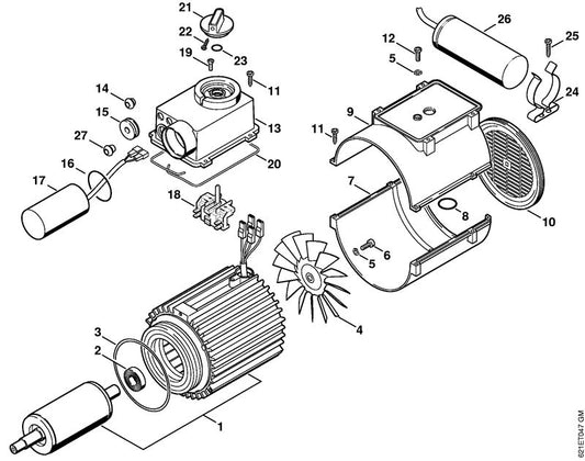 STIHL 4728-600-0202 Elektromotor 230 V/50 Hz positie 1 technische tekening