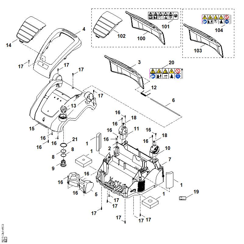 STIHL 6291-760-2205 motorkap compl. positie 15 technische tekening