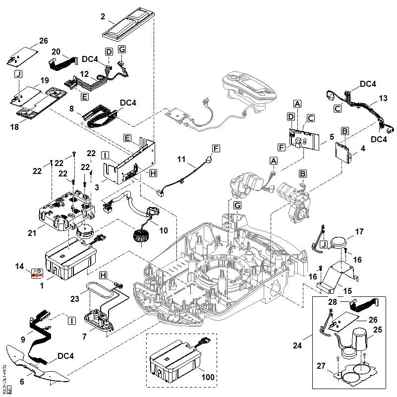 STIHL 6309-440-3081 platte-bandkabel (elektronicamodule - printplaat aandrijving rechts) positie 12 technische tekening
