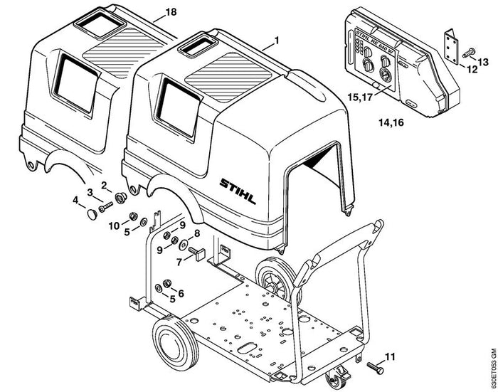 STIHL 4706-700-2101 Afdekkap positie 1 technische tekening