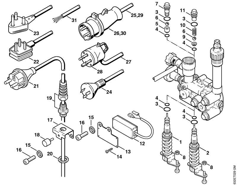STIHL 4722-440-2000 Aansluitkabel Europa positie 21 technische tekening