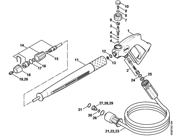 STIHL 4925-500-0944 Spuitlans 950 mm positie 11 technische tekening