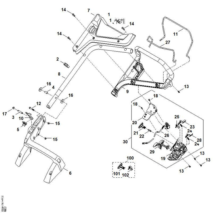 STIHL 6338-430-1109 Schakelaarbehuizing compleet positie 30 technische tekening