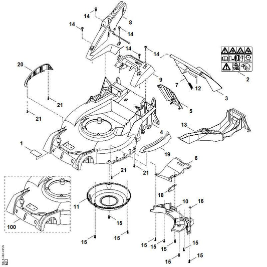 STIHL 6374-700-8501 behuizing positie 100 technische tekening