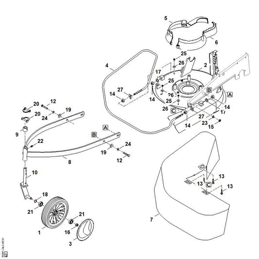 STIHL 6380-706-8111 beveiliging rechts positie 5 technische tekening