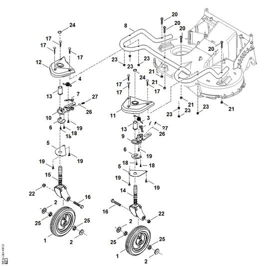STIHL 6392-780-2100 Wielvork links positie 14 technische tekening