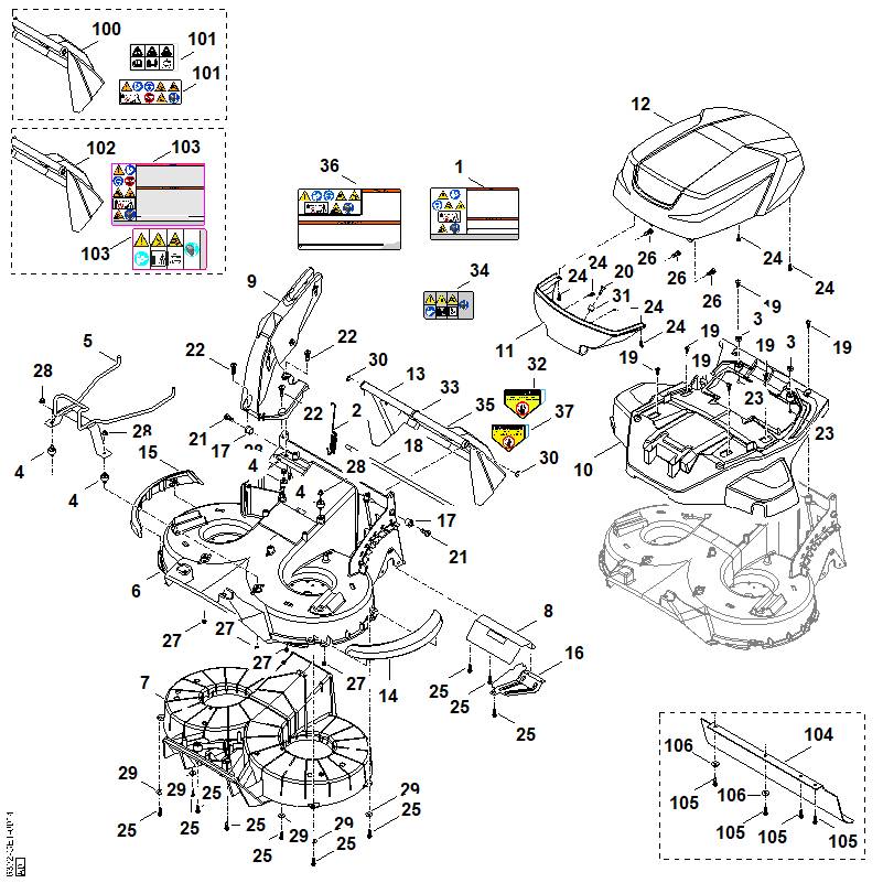 STIHL 6392-706-8200 beschermplaat positie 16 technische tekening