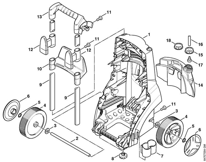 STIHL 4757-791-0601 Handgreepkom positie 13 technische tekening