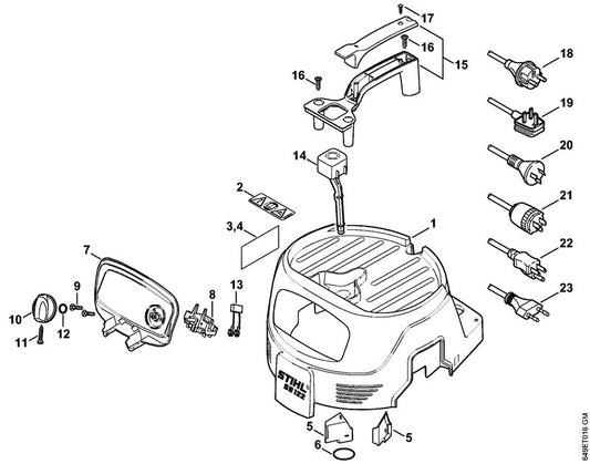 STIHL 4774-700-2100 Afdekkap SE 122 positie 1 technische tekening