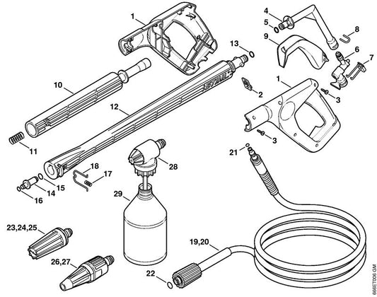STIHL 9645-948-7501 O-ring 9,3x2,4 positie 13 technische tekening