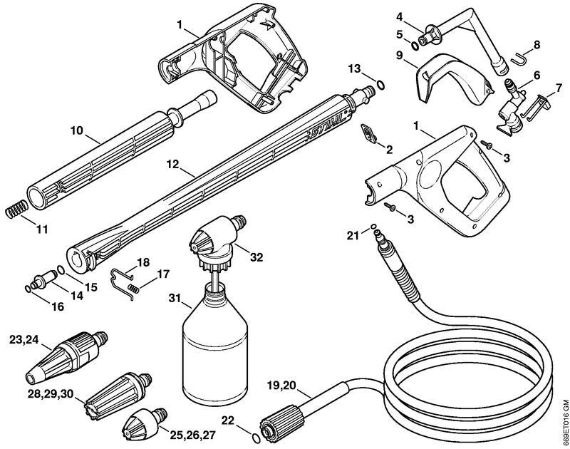 STIHL 4915-500-0838 Hogedrukslang DN 6, 6 m, textielweefsel positie 19 technische tekening