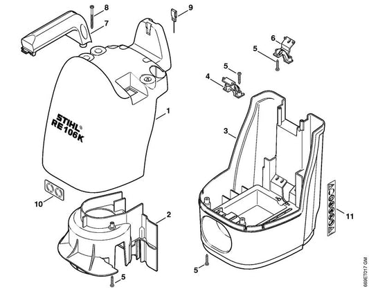 STIHL 4737-706-2100 Afdekkap positie 1 technische tekening