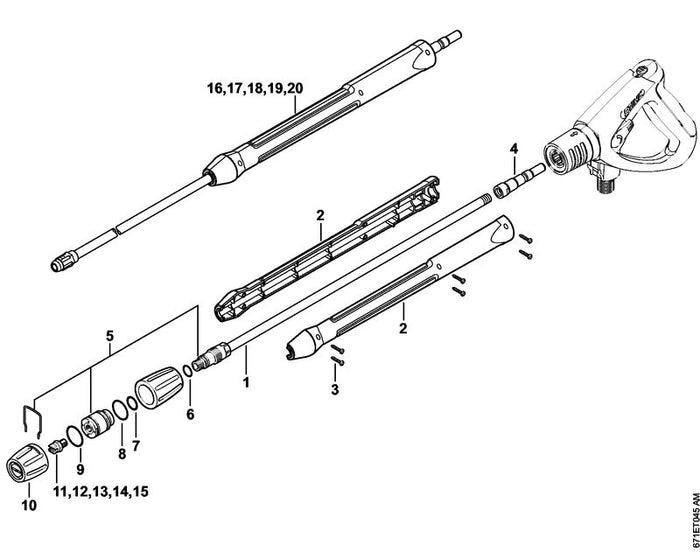 STIHL 4925-500-7900 Spuitlans, recht met  sproeierkop, 950 mm positie 1 technische tekening