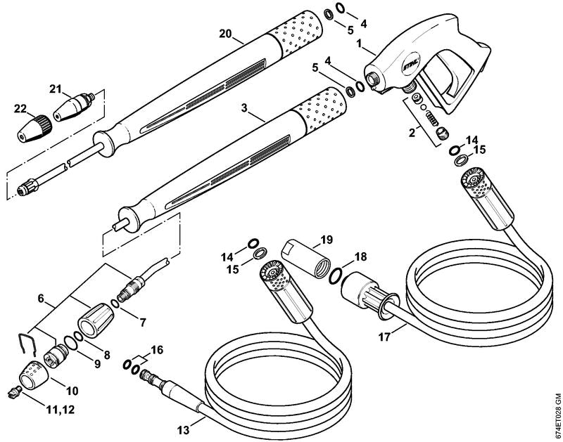 STIHL 4925-500-0945 Spuitlans 840 mm, gebogen positie 3 technische tekening