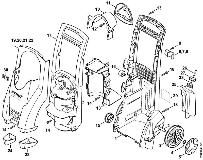 STIHL 4744-706-2100 Afdekkap RE 162 K positie 21 technische tekening