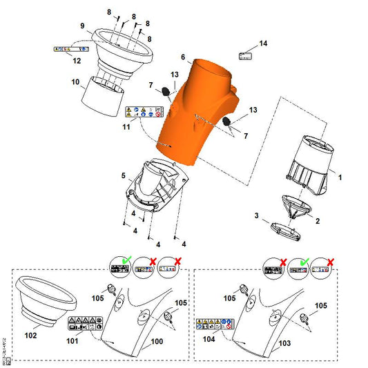 STIHL 6903-701-7902 onderstuk trechter positie 100 technische tekening