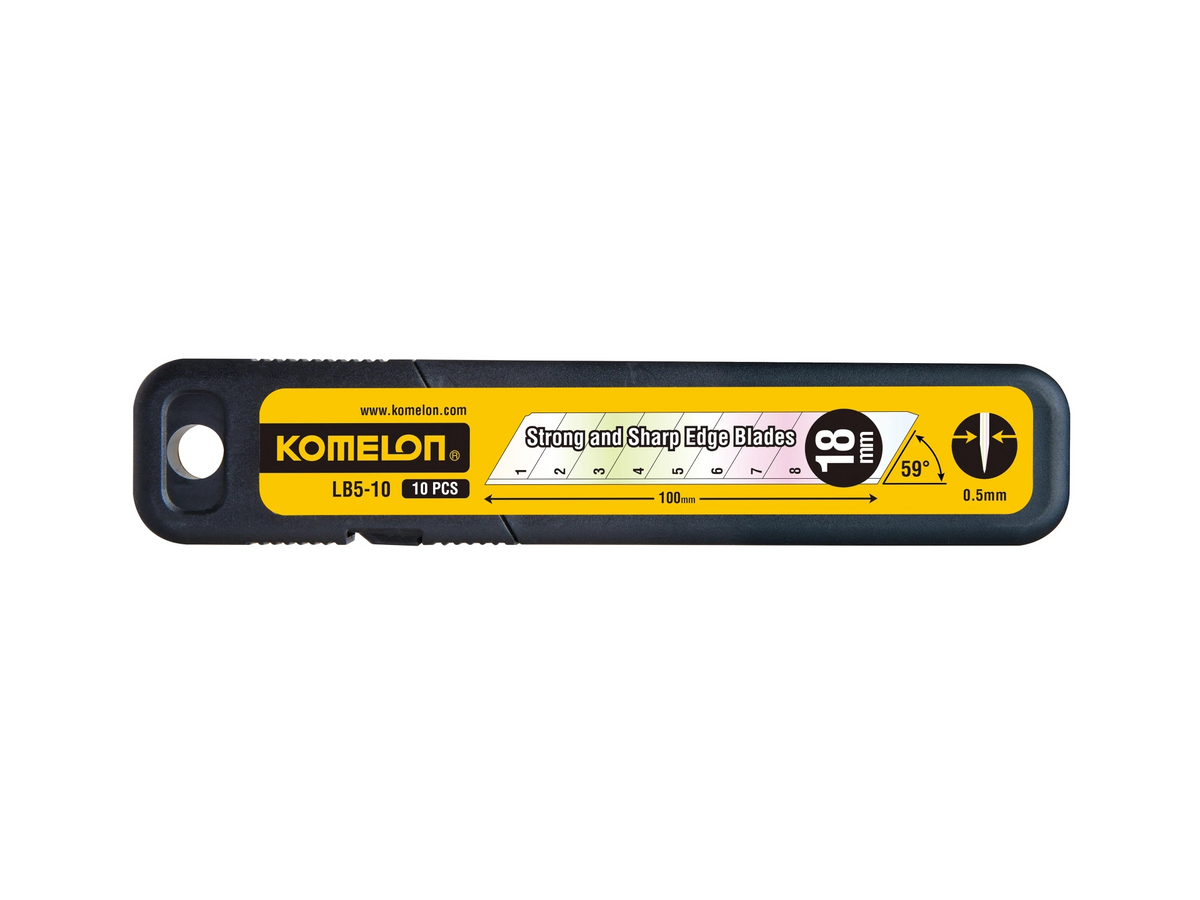 Komelon Reservemesjes afbreekmes 18 mm - dispenser 10 stuks