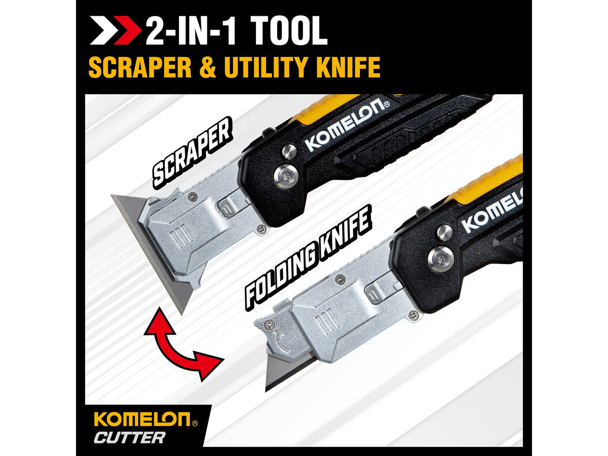 Komelon Vouwmes - schraper, RVS houder met riemclip