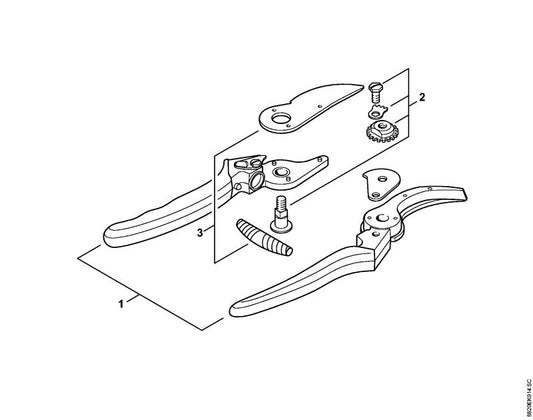 STIHL 0000-881-9908 Kling/mes met veer positie 3 technische tekening