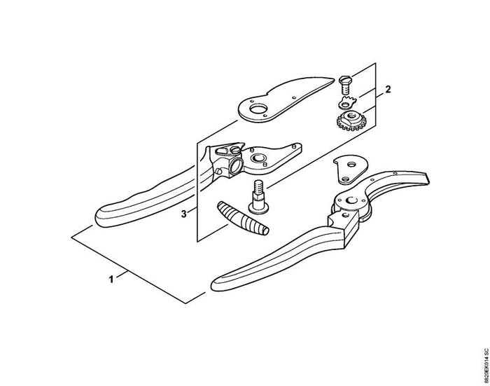 STIHL 0000-881-9908 Kling/mes met veer positie 3 technische tekening