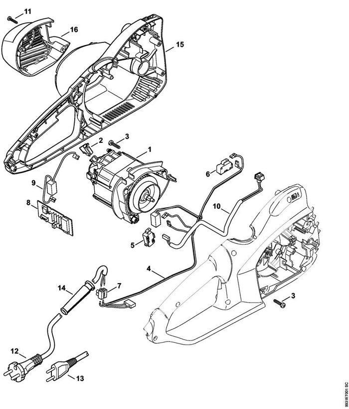 STIHL 1209-600-0210 Elektromotor 230 V/50 Hz positie 1 technische tekening