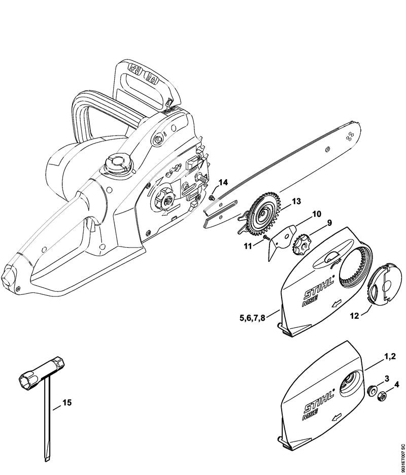 STIHL 1209-640-1707 Kettingtandwieldeksel MSE 170 C positie 1 technische tekening