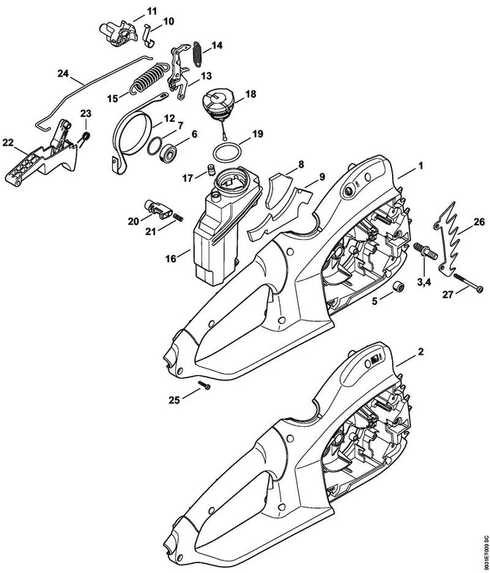STIHL 1209-162-1501 Stangenstelsel rem positie 24 technische tekening