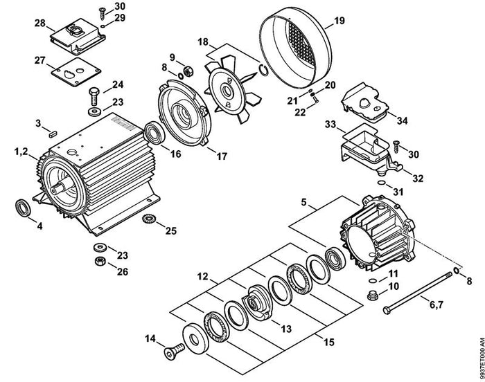 STIHL 4780-600-0201 E-motor positie 1 technische tekening