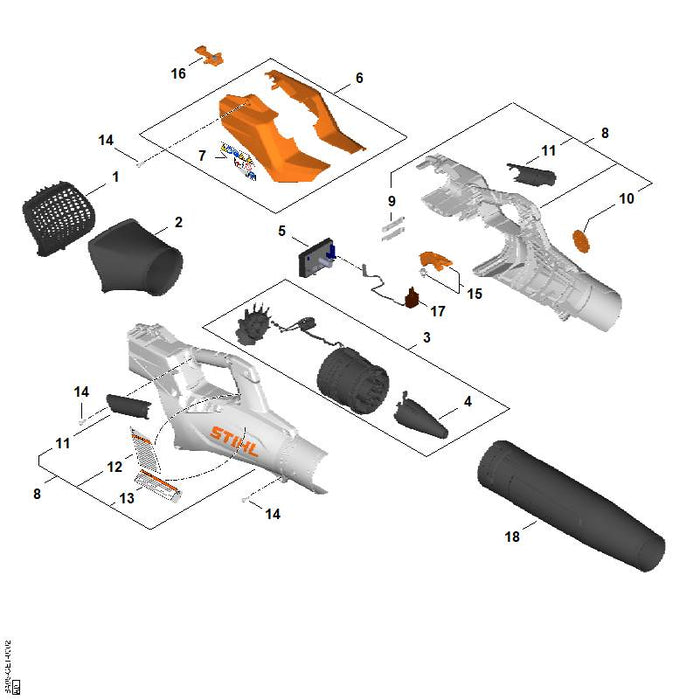 STIHL BA057015400 Blaaspijp positie 18 technische tekening