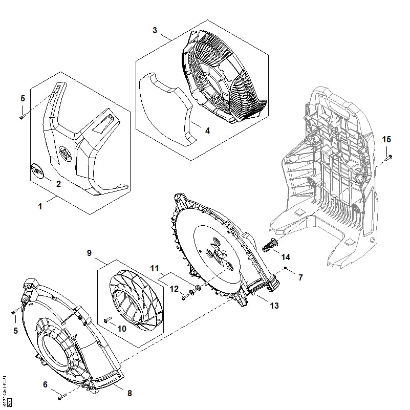 STIHL BA077608100 Beschermrooster positie 3 technische tekening