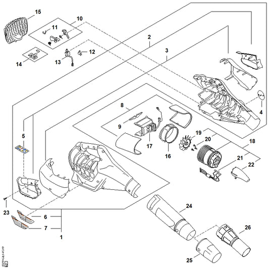 STIHL BA096000201 Elektromotor positie 18 technische tekening