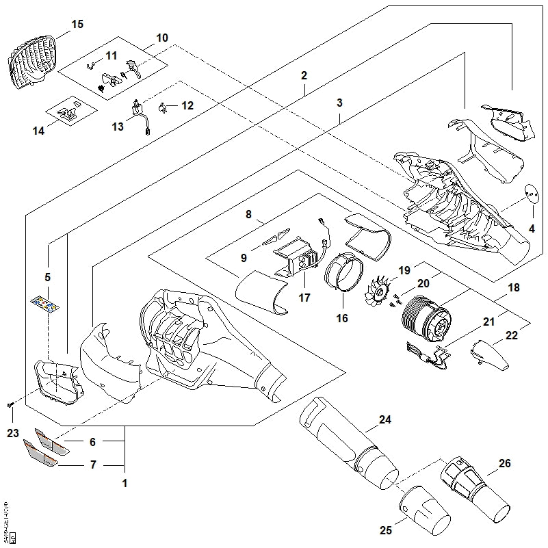 STIHL BA090073800 Set bedieningselementen positie 10 technische tekening