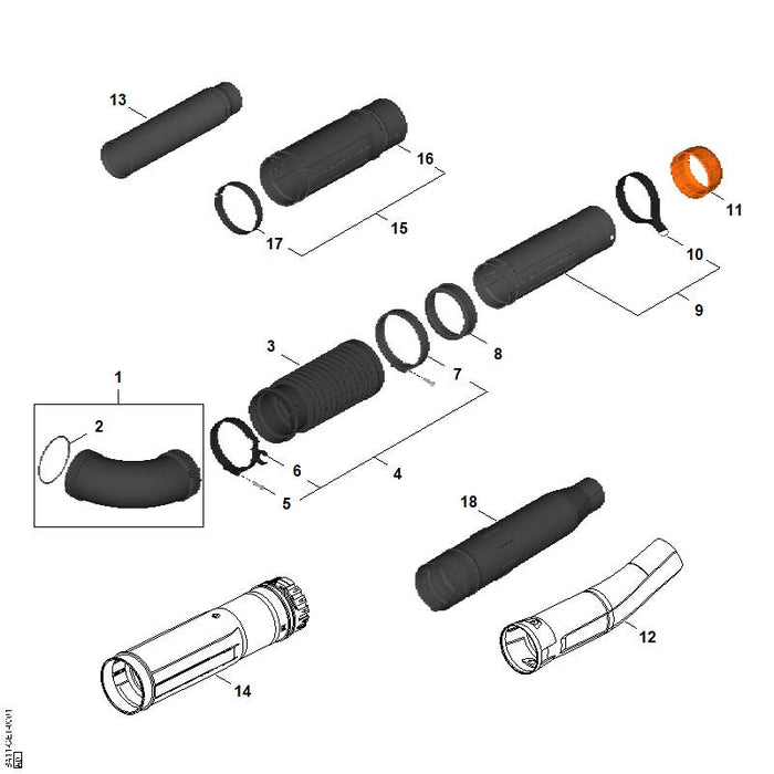 STIHL 4282-700-1802 Blaaspijp positie 9 technische tekening
