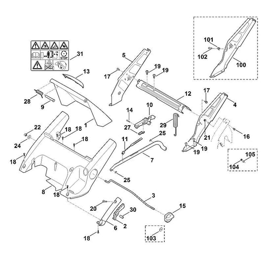 STIHL 6340-700-2705 klep compl. positie 1 technische tekening